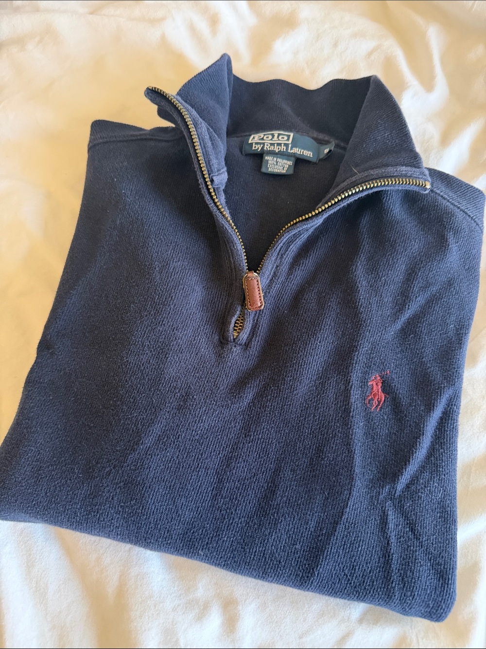 Polo by Ralph Lauren Navy Quarter-Zip Sweater with Burgundy Pony